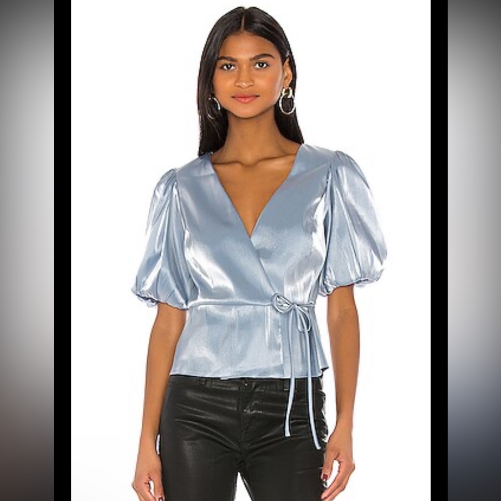 Nwot Maggie Blouse In Mist Amanda Uprichard Elegant Blue Wrap Top